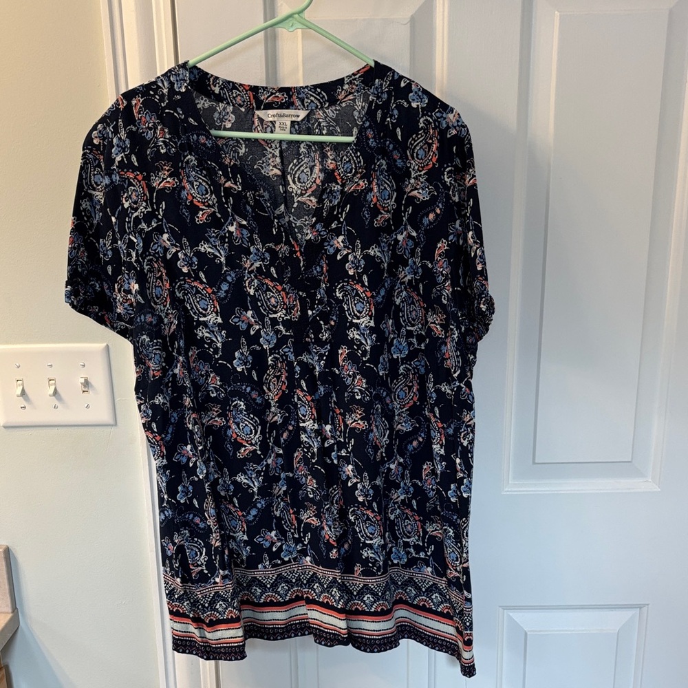 Croft & Barrow Navy and Red Paisley Blouse